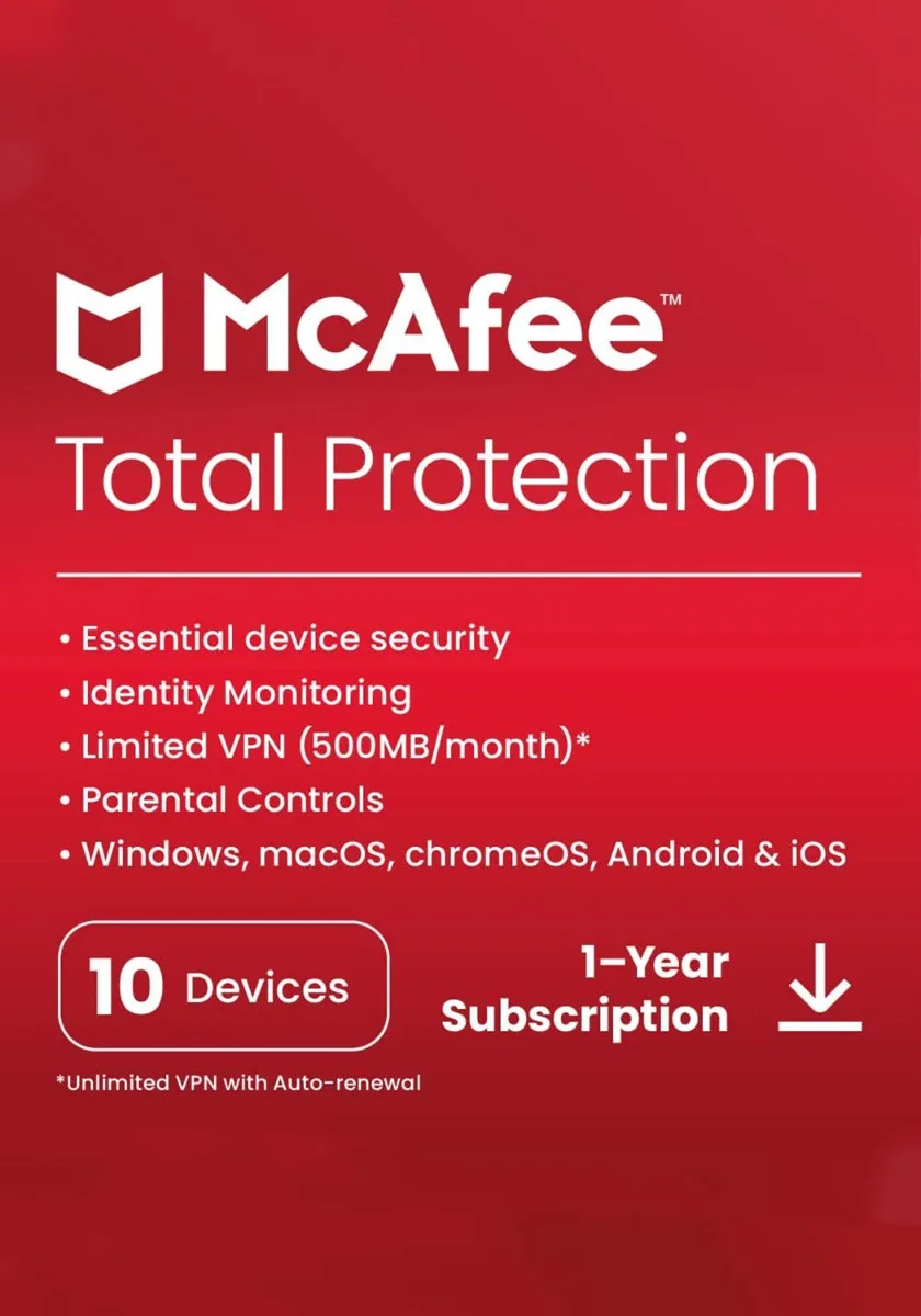 McAfee Total Protection (PC, Android, Mac) (10 Devices, 1 Year) - McAfee Key - GLOBAL