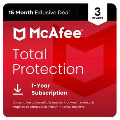 McAfee Total Protection (PC, Android, Mac) (3 Devices, 15 Months) - McAfee Key - EUROPE